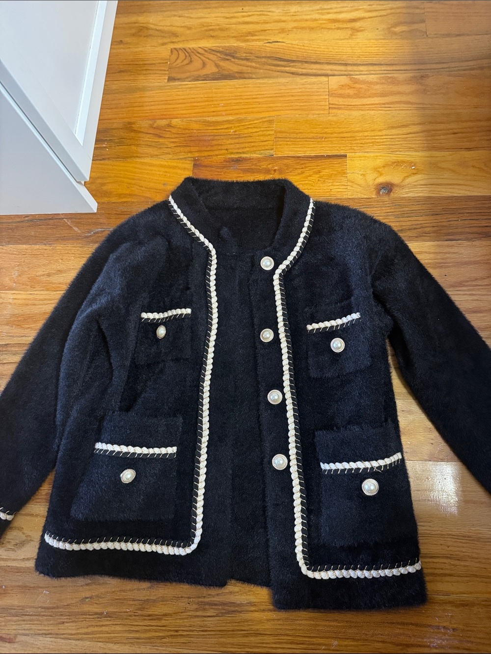 Classic Black Knit' Jacket with Contrast Trim
